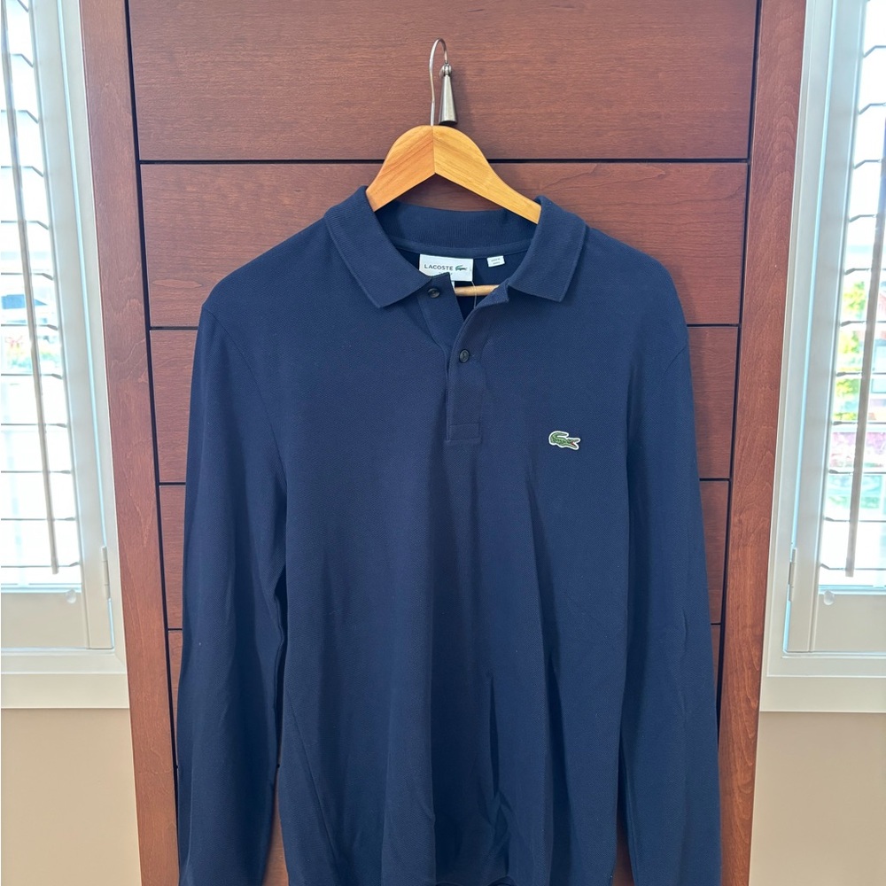 Lacoste Blue LS Polo Shirt Classic Design